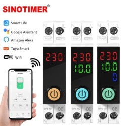 Siguranta automata inteligenta WiFi SINOTIMER WPS103-63A, protectie tensiune si curent, monitorizare kWh, Tuya, 230V